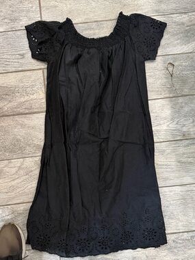 Black Off-Shoulder Eyelet Dress